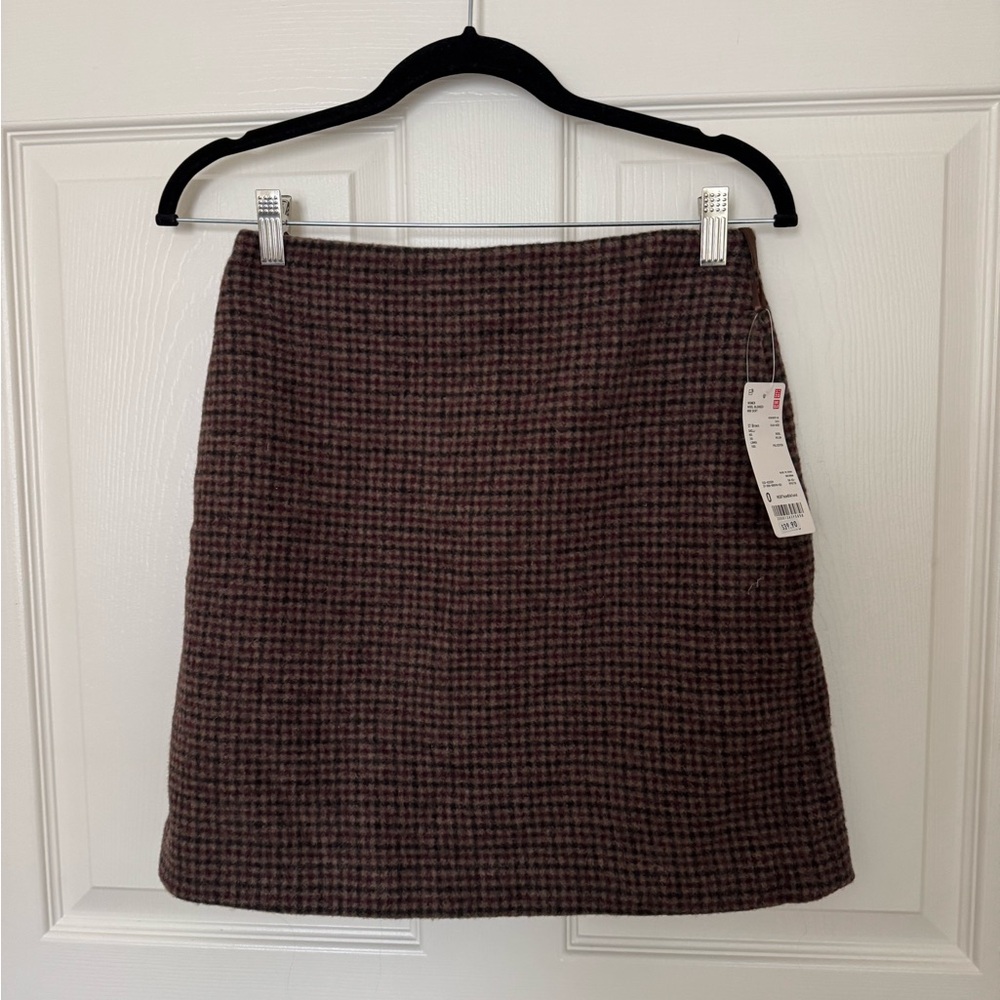 NWT Uniqlo Brown Houndstooth Pencil Skirt